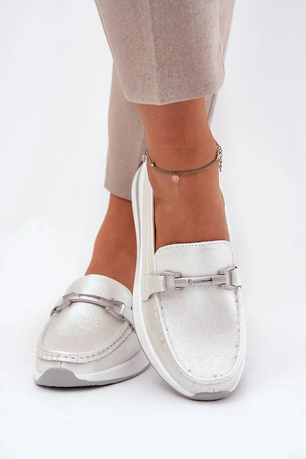 Women’s leather platform slip on loafers in pink and grey, casual women’s platform loafers for three seasons