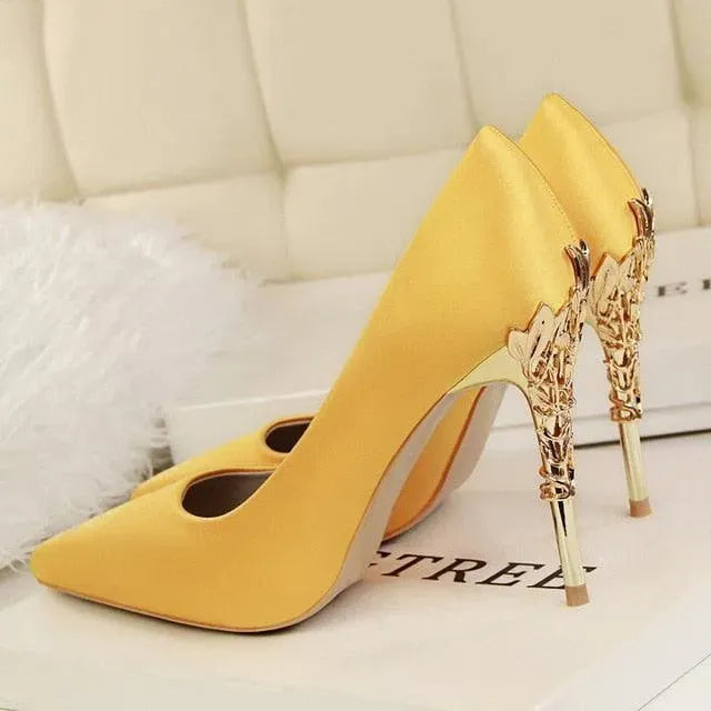 Women's Leather Pointed Toe Bridal Stiletto Pumps-Pumps Shoes-LeStyleParfait