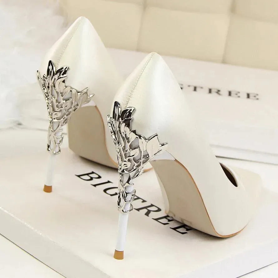 Women's Leather Pointed Toe Bridal Stiletto Pumps-Pumps Shoes-LeStyleParfait