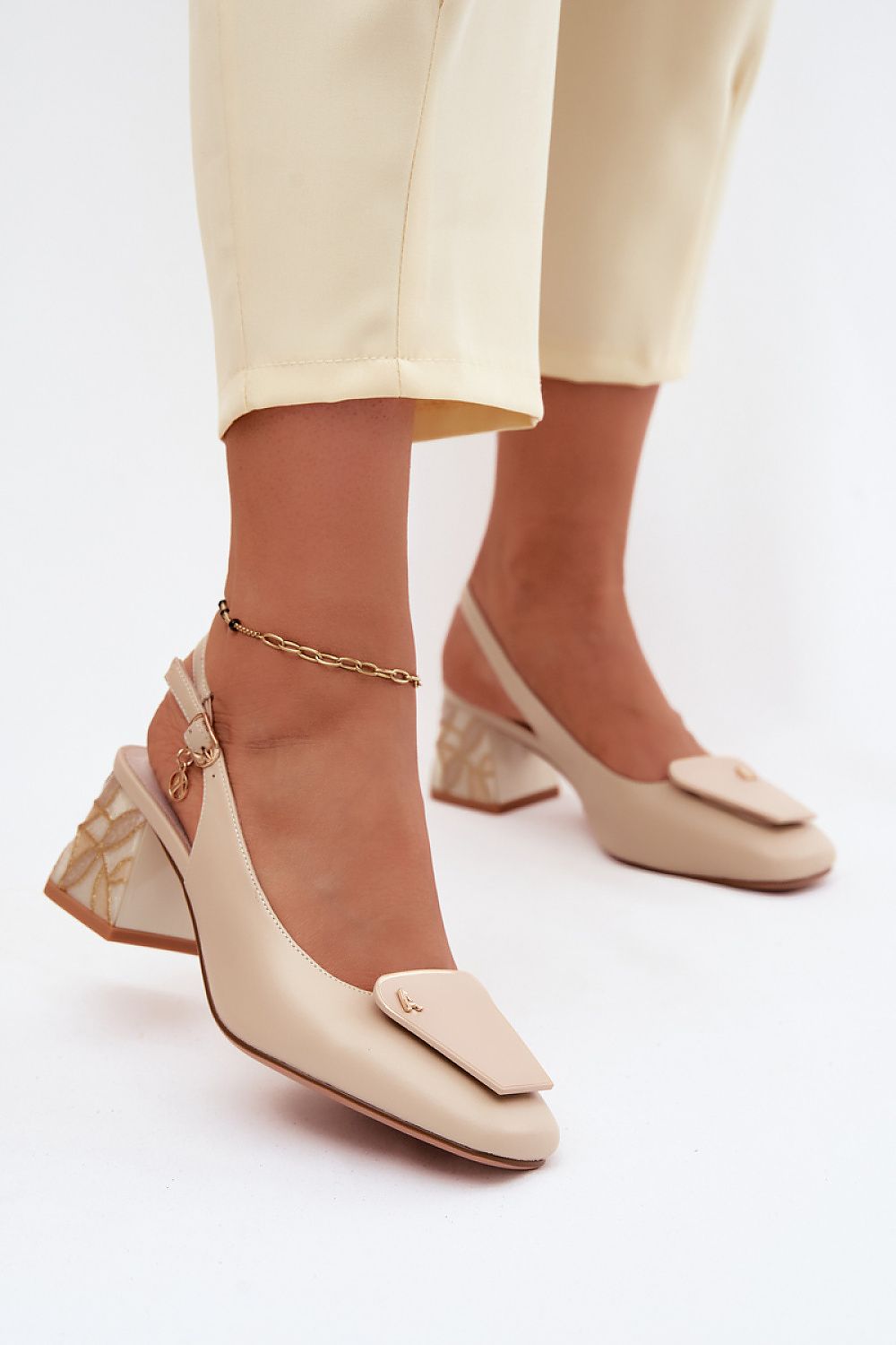 Women's Leather Slingback Block Heel Pumps-Pumps Shoes-LeStyleParfait