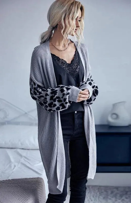 Women’s Leopard V-Neck Cardigan Sweater – Knit Style