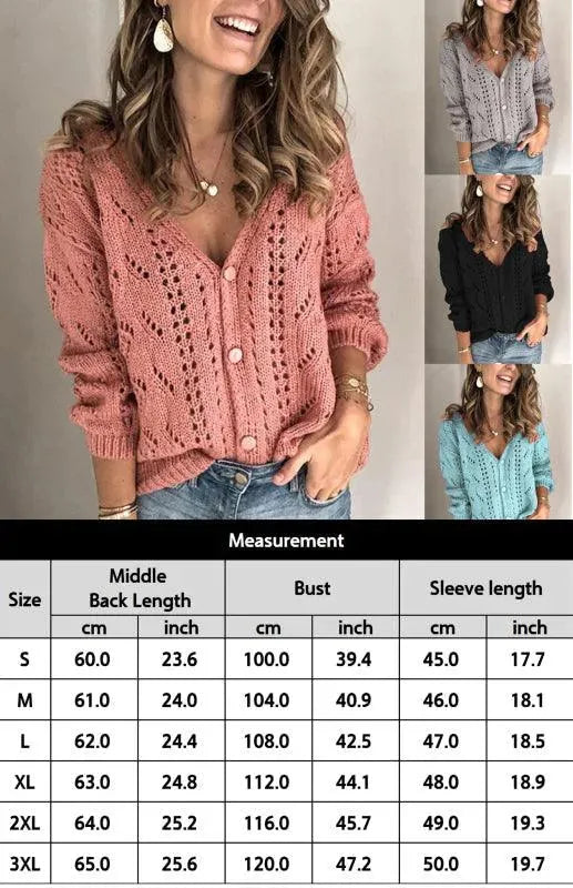 Women’s Lightweight V-Neck Cardigan Sweater – Textured Knit