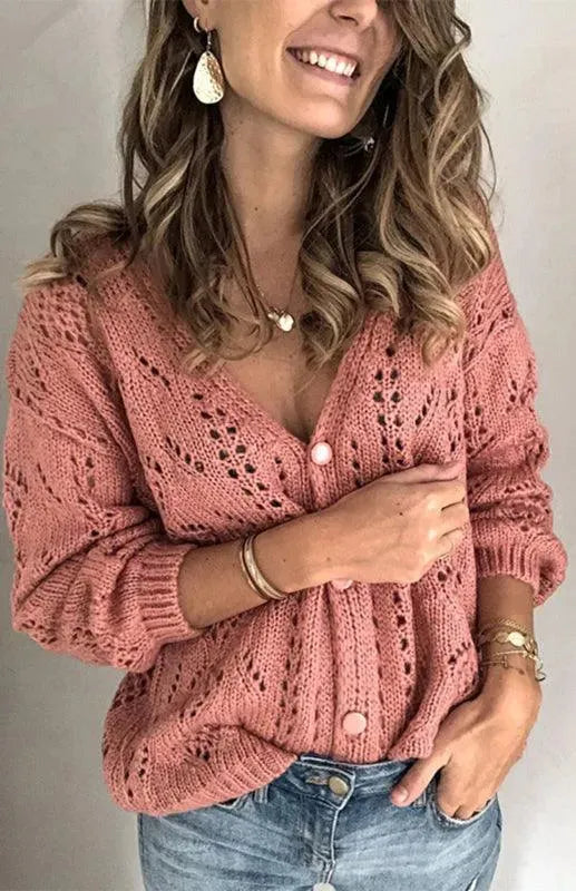 Women’s Lightweight V-Neck Cardigan Sweater – Textured Knit