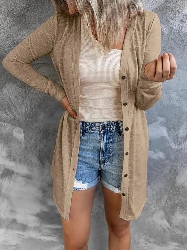 Women’s Longline Button Cardigan Sweater – Minimalist All-Season
