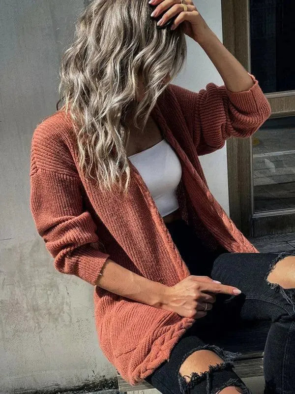 Women's Longline Open Front Pocket Cardigan Sweater