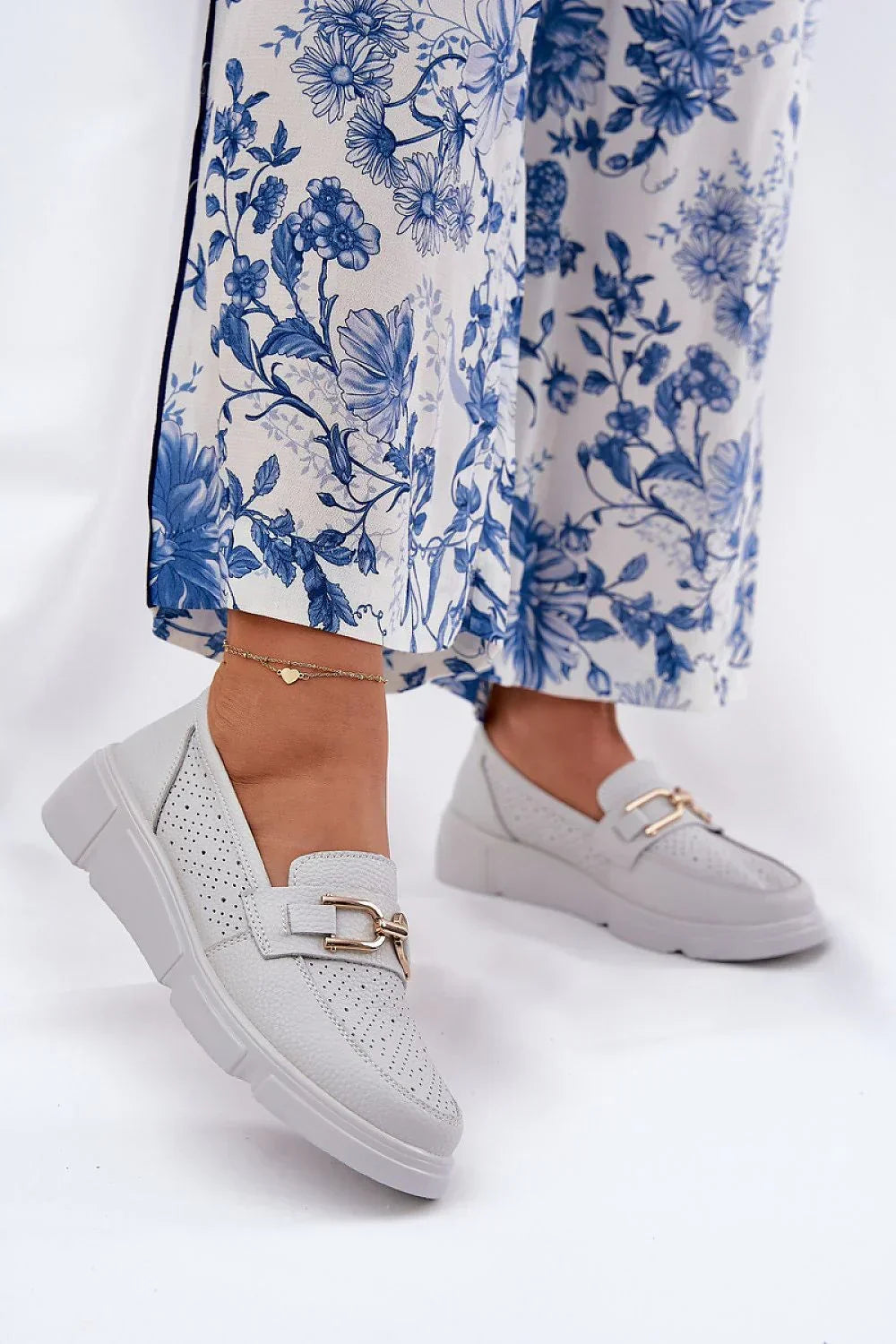 Women’s natural leather wedge horsebit moccasins, breathable wedge moccasin loafers for spring–summer outfits