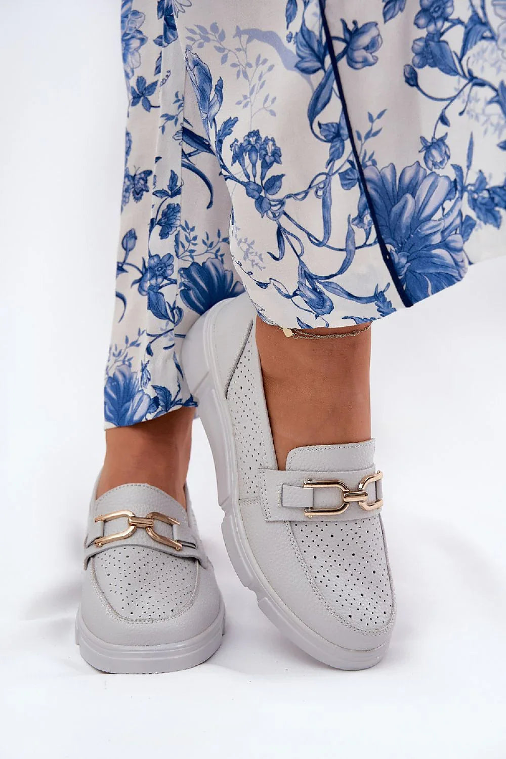 Women’s natural leather wedge horsebit moccasins, breathable wedge moccasin loafers for spring–summer outfits