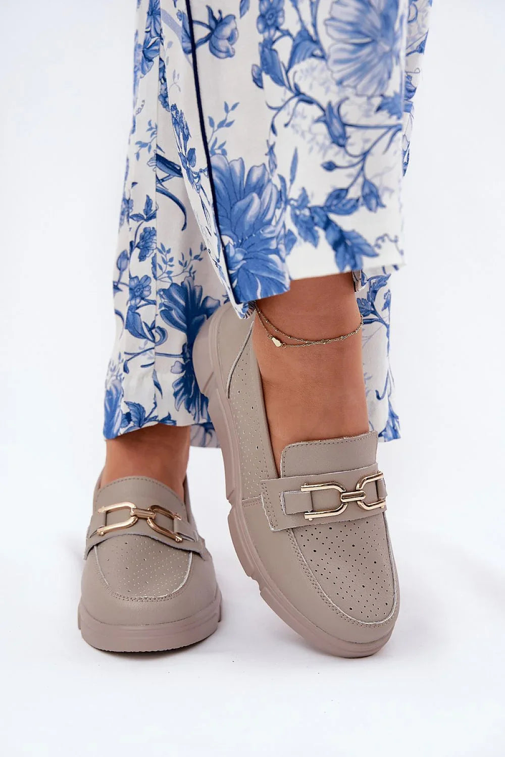 Women’s natural leather wedge horsebit moccasins, breathable wedge moccasin loafers for spring–summer outfits