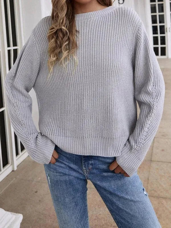 Women's Open Knit Crew Neck Button Cardigan Sweater