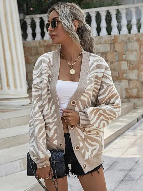 Women’s Oversized Geometric Cardigan Sweater – Knit Style
