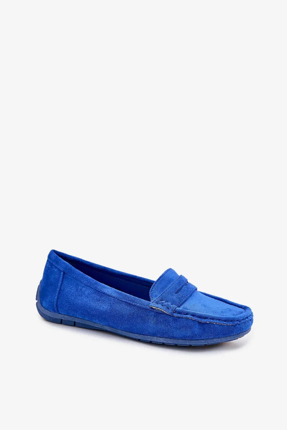 Women’s navy and violet penny driving moccasin loafers, flat women’s driving shoes for spring–summer