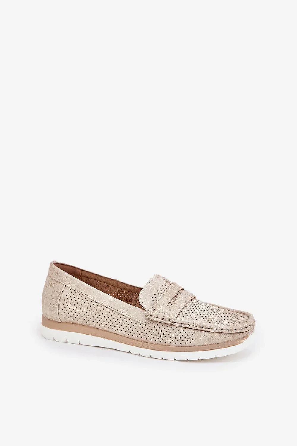 Women’s perforated eco leather driving moccasin loafers, casual women’s driving loafers for spring–summer