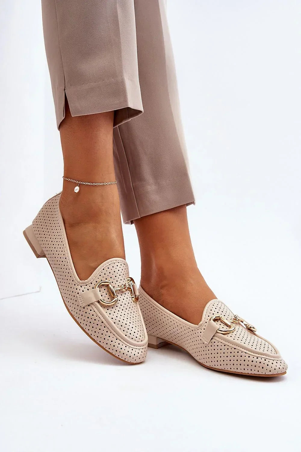 Women’s perforated eco leather moccasin loafers, cushioned breathable flat women’s loafers for casual chic