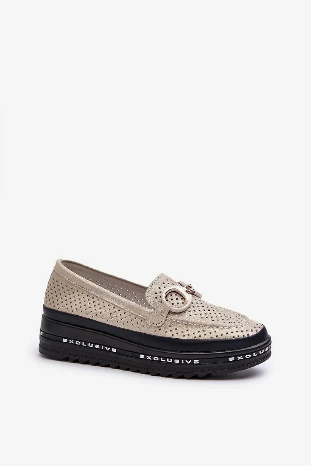 Women’s perforated leather platform moc toe loafers, chunky breathable women’s platform loafers for daily wear