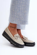 Women’s perforated leather platform moc toe loafers, chunky breathable women’s platform loafers for daily wear