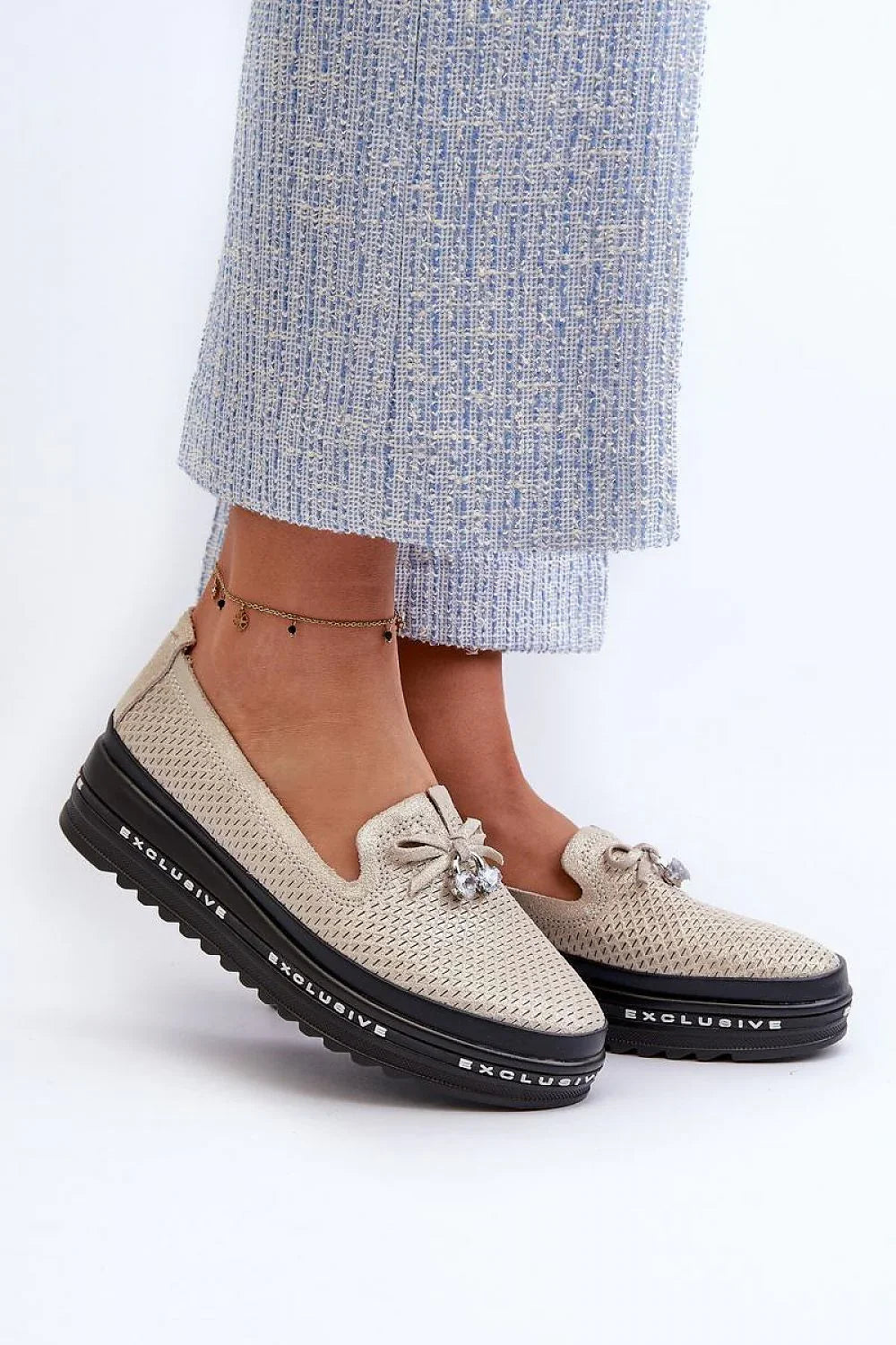 Women’s white perforated leather platform driving loafers, breathable women’s platform loafers for spring–summer