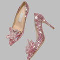 Women's Pink Crystal Embellished Pointed Toe Pumps-Pumps Shoes-LeStyleParfait