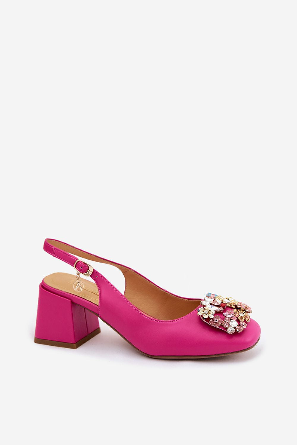 Women's Pink Floral Slingback Block Heel Pumps-Pumps Shoes-LeStyleParfait