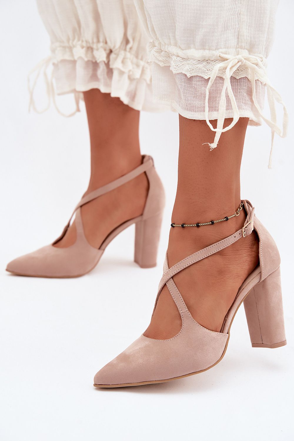 Women's Pointed Toe Ankle Strap Block Heel Pumps-Pumps Shoes-LeStyleParfait