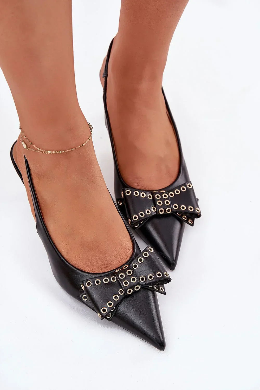Women's Pointed Toe Bow Kitten Heel Pumps-Pumps Shoes-LeStyleParfait