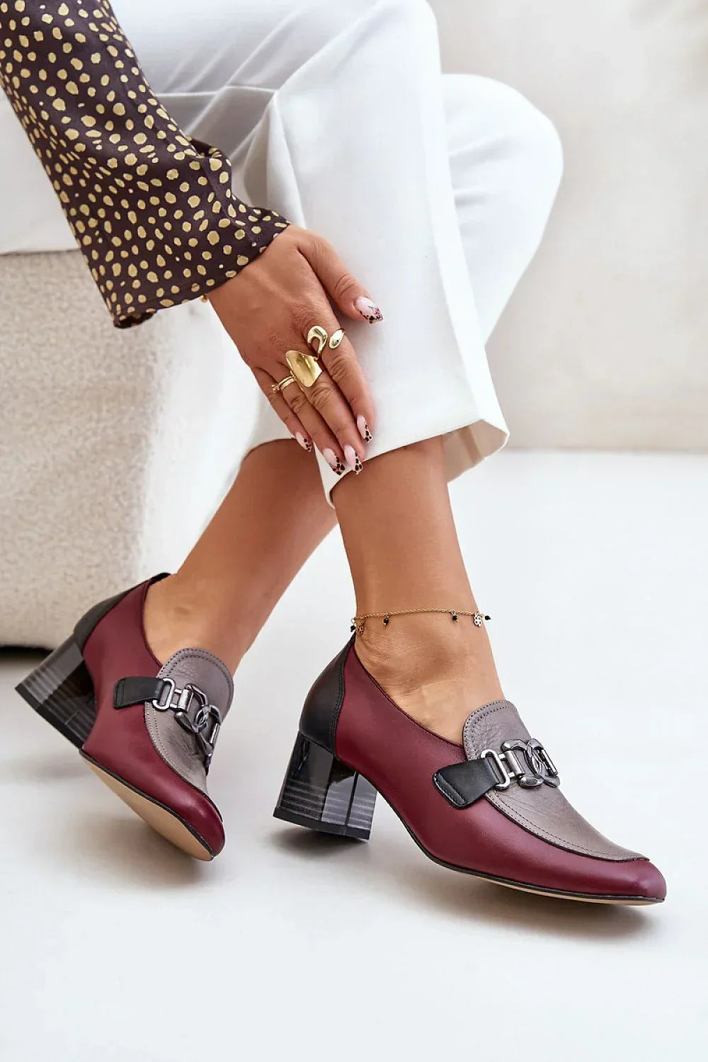 Women's Red Square Toe Block Heel Pumps-Pumps Shoes-LeStyleParfait