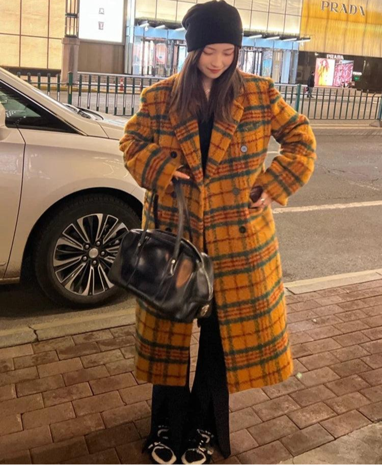 Women's Retro Plaid Trench Overcoat-women-coat-LeStyleParfait