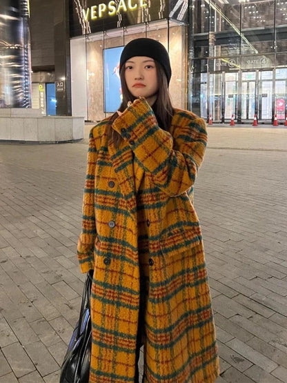 Women's Retro Plaid Trench Overcoat-women-coat-LeStyleParfait