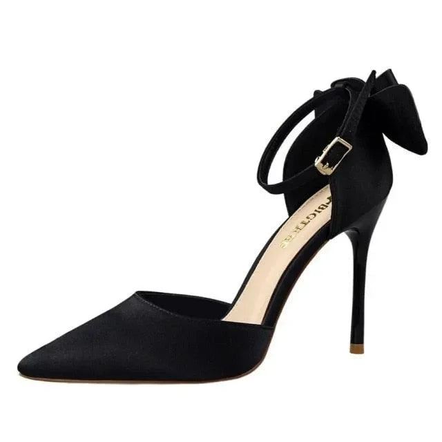 Women's Silk Satin Buckle Strap Stiletto Pumps-Pumps Shoes-LeStyleParfait