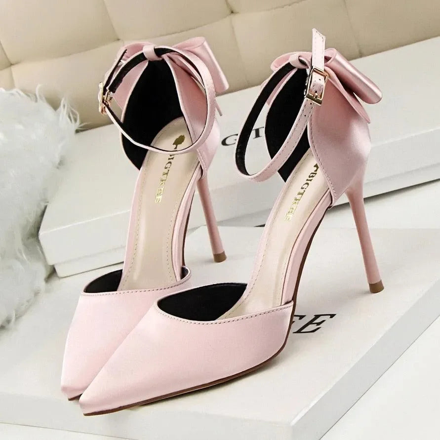 Women's Silk Satin Buckle Strap Stiletto Pumps-Pumps Shoes-LeStyleParfait