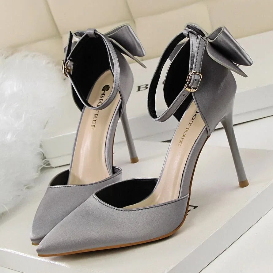 Women's Silk Satin Buckle Strap Stiletto Pumps-Pumps Shoes-LeStyleParfait
