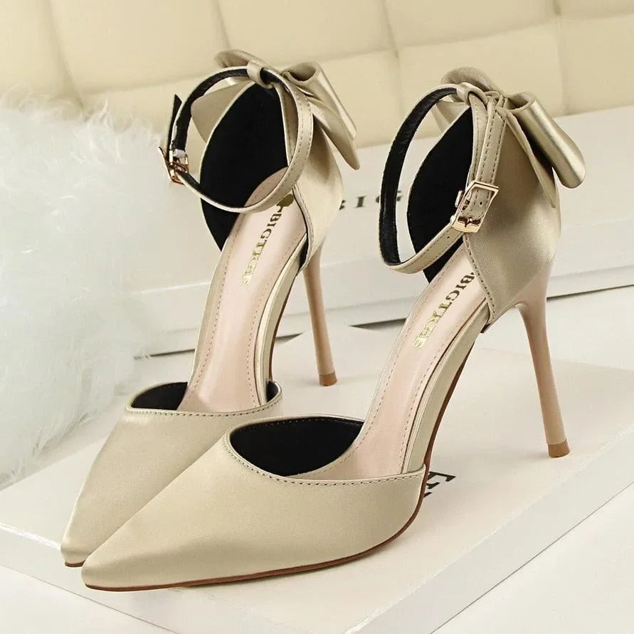 Women's Silk Satin Buckle Strap Stiletto Pumps-Pumps Shoes-LeStyleParfait