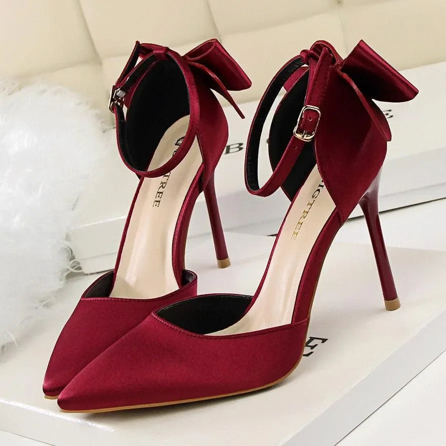 Women's Silk Satin Buckle Strap Stiletto Pumps-Pumps Shoes-LeStyleParfait