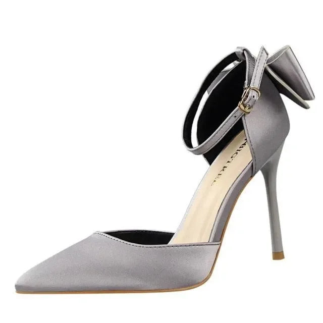 Women's Silk Satin Buckle Strap Stiletto Pumps-Pumps Shoes-LeStyleParfait