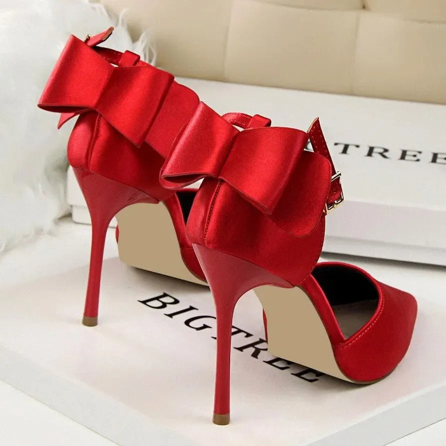 Women's Silk Satin Buckle Strap Stiletto Pumps-Pumps Shoes-LeStyleParfait