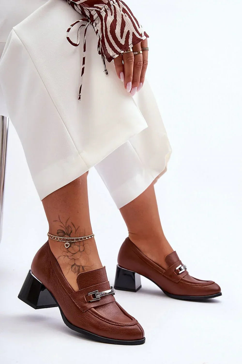 Women's Square Toe Leather Block Heel Pumps-Pumps Shoes-LeStyleParfait