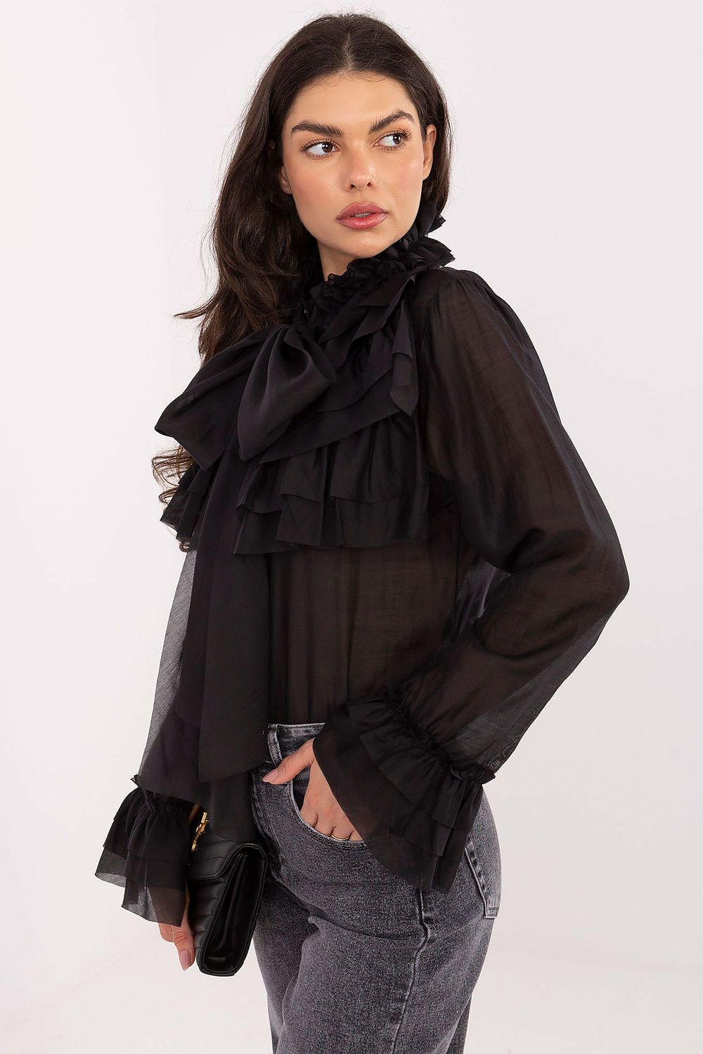 Women's Stand Collar Elegant Shirt — Black-LeStyleParfait
