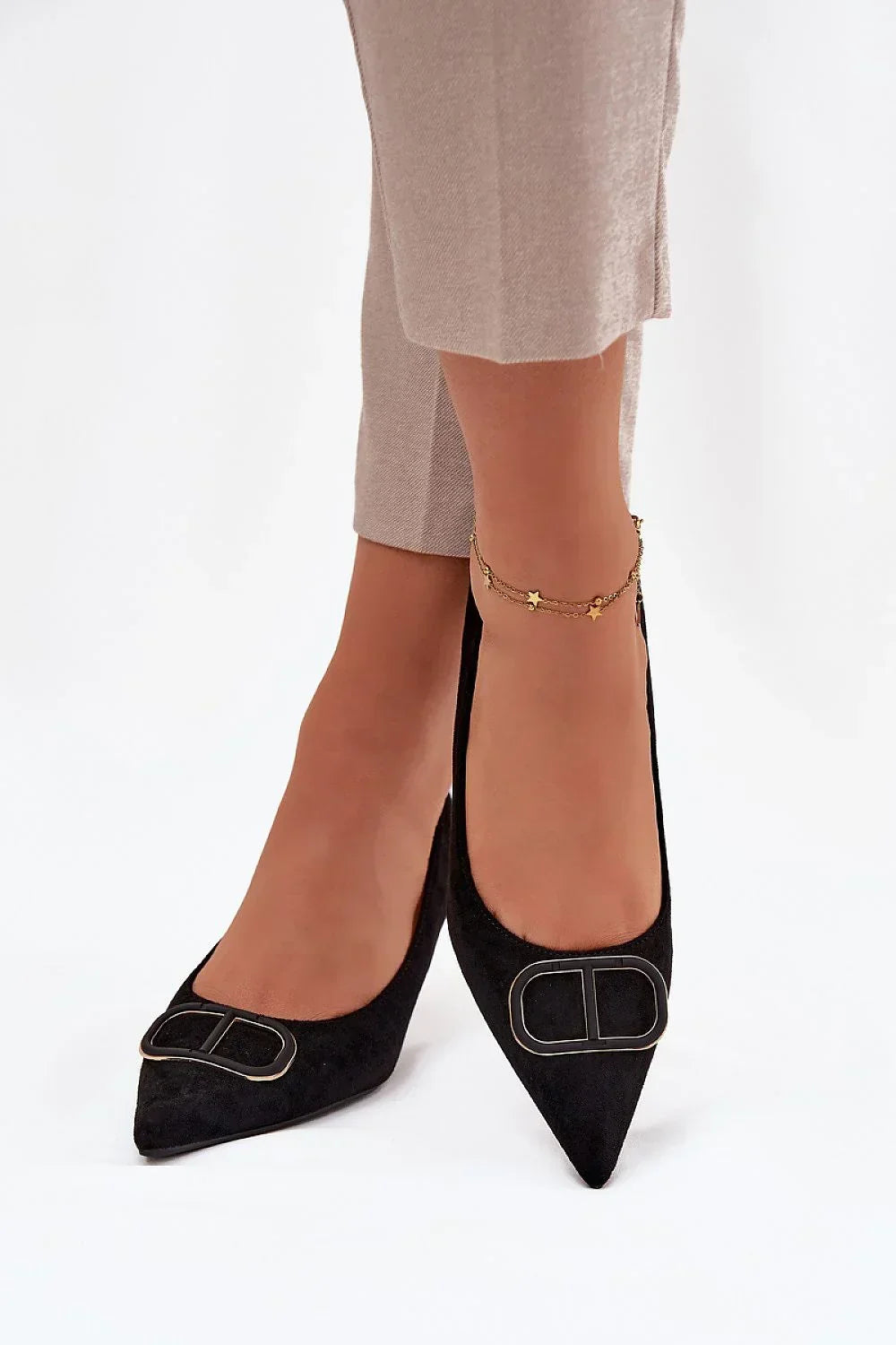 Women's Suede Buckle Kitten Heel Pumps-Pumps Shoes-LeStyleParfait