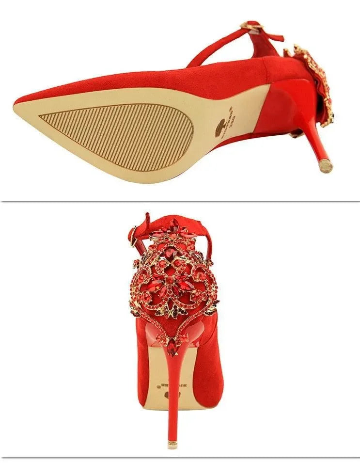 Women's Suede-Look Buckle Strap Stiletto Pumps-Pumps Shoes-LeStyleParfait