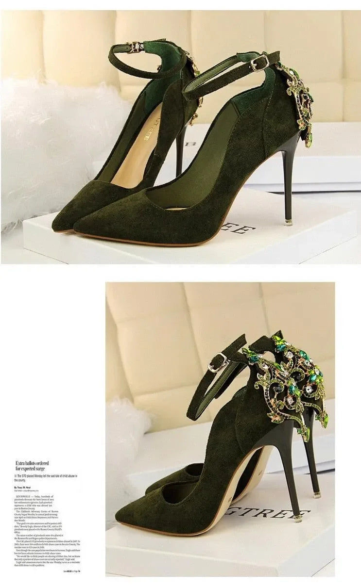 Women's Suede-Look Buckle Strap Stiletto Pumps-Pumps Shoes-LeStyleParfait