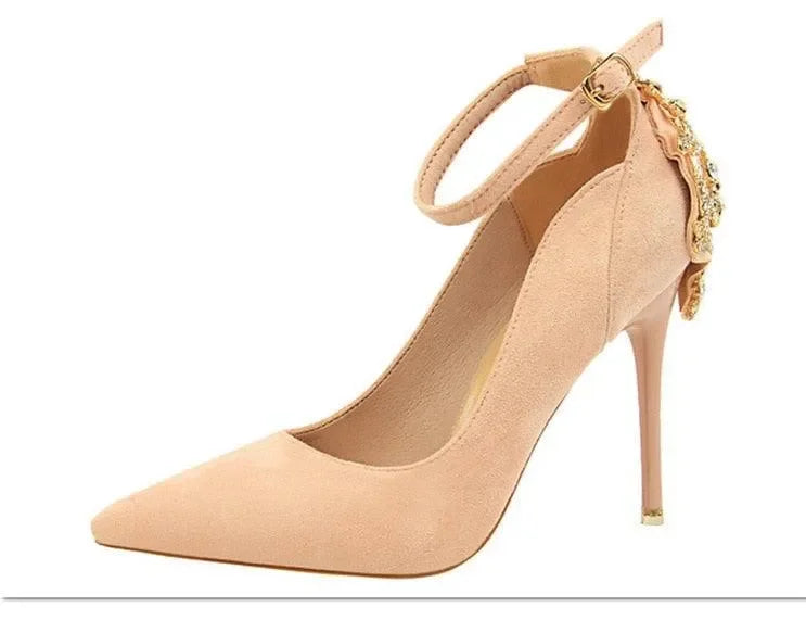 Women's Suede-Look Buckle Strap Stiletto Pumps-Pumps Shoes-LeStyleParfait