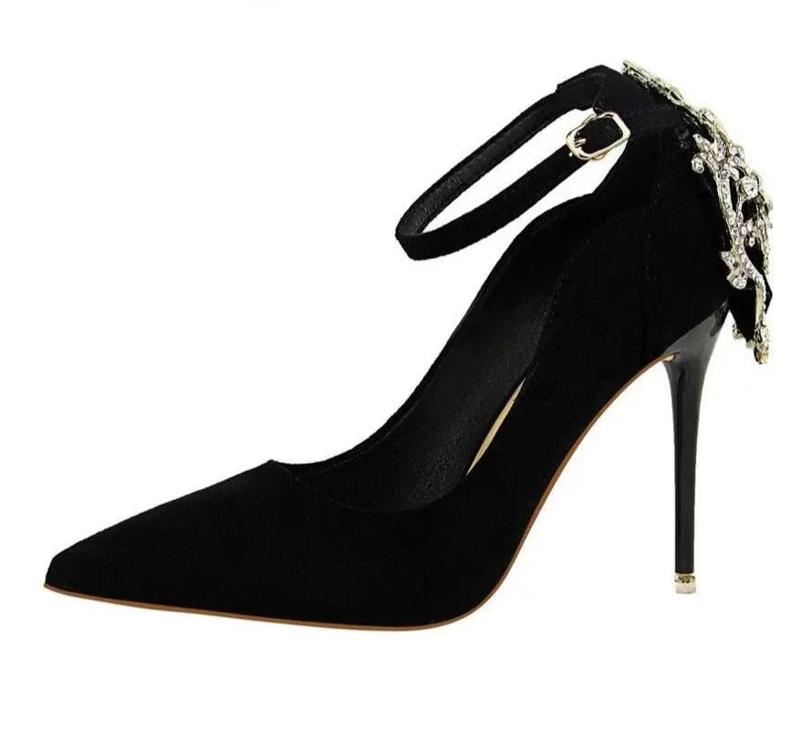 Women's Suede-Look Buckle Strap Stiletto Pumps-Pumps Shoes-LeStyleParfait