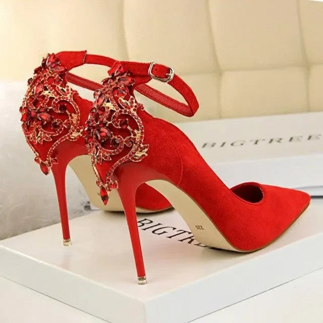 Women's Suede-Look Buckle Strap Stiletto Pumps-Pumps Shoes-LeStyleParfait