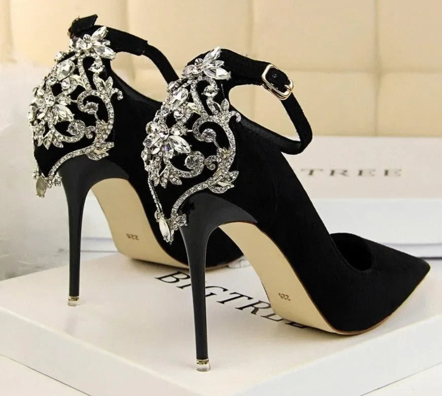 Women's Suede-Look Buckle Strap Stiletto Pumps-Pumps Shoes-LeStyleParfait