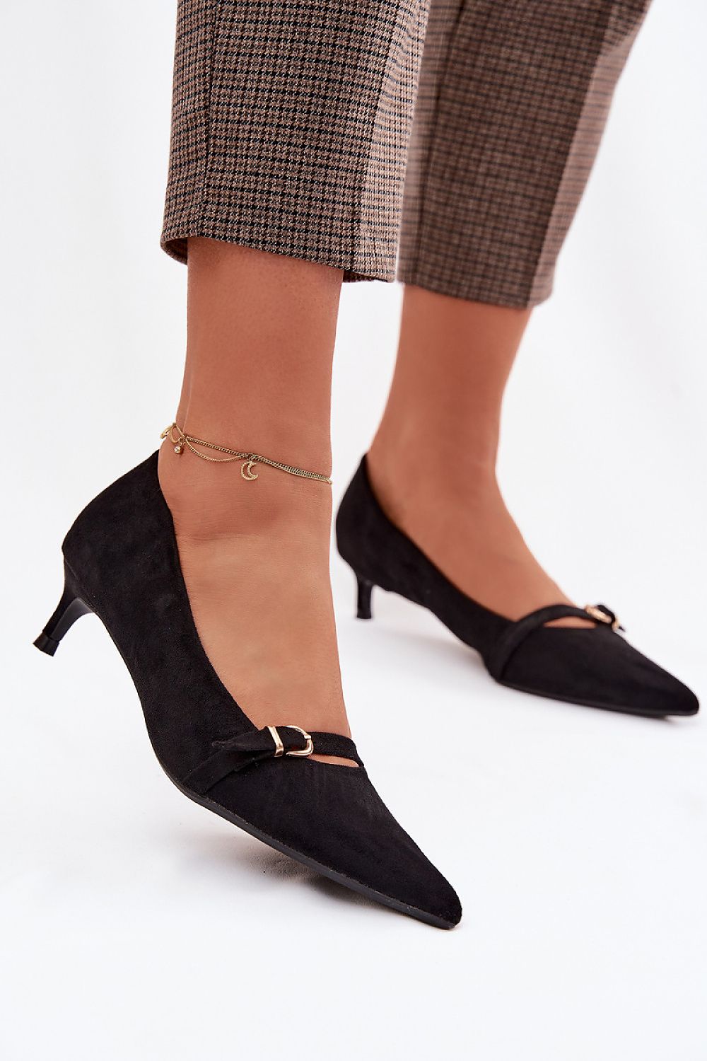 Women's Suede-Look Pointed Toe Kitten Heel Pumps-Pumps Shoes-LeStyleParfait