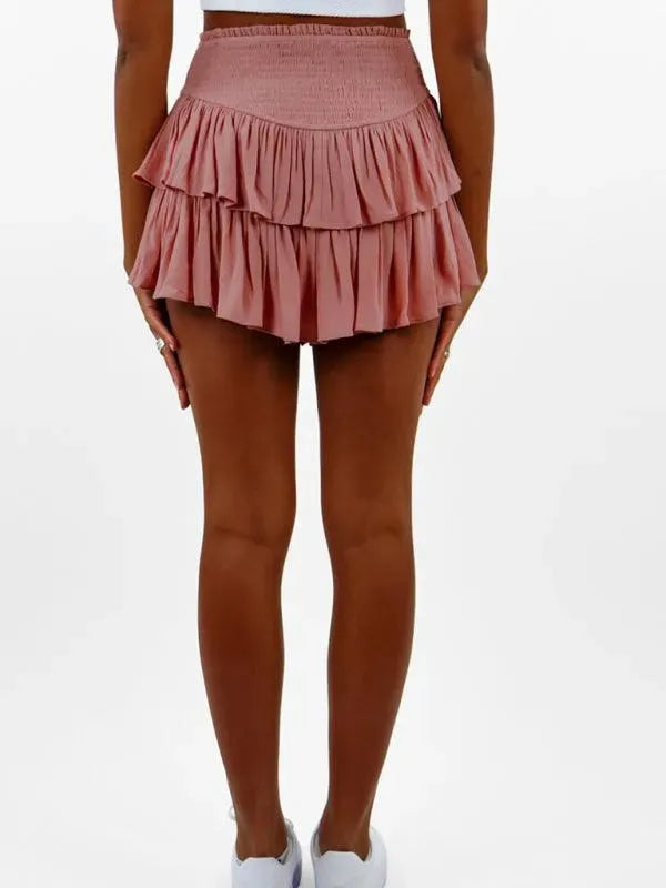 LeStyleParfait Women Skirts Ladies Sexy Mini Skirt Plain-Solid Drawstring-Elastic Waist-Tiered Mini Skirt