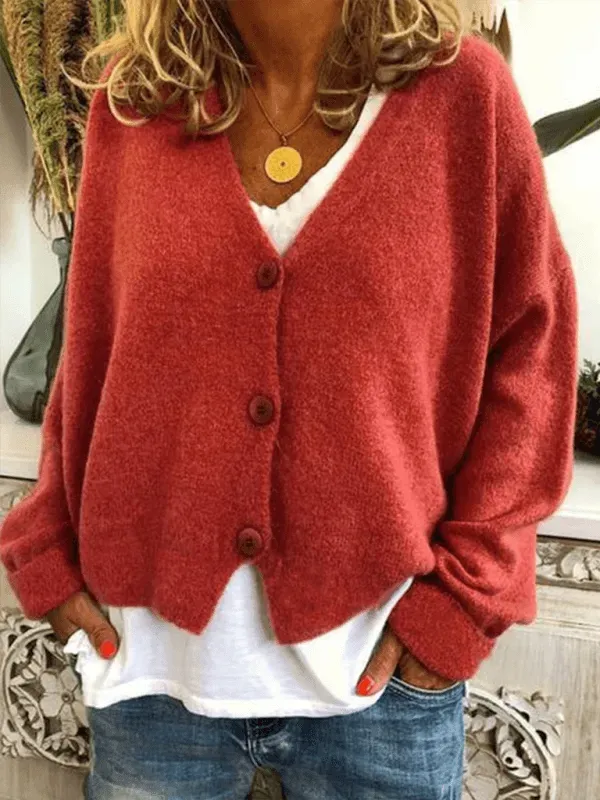 Women’s V-Neck Button Cardigan Sweater – Relaxed Spring Layer