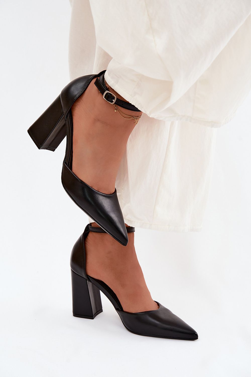 Women's Vegan Ankle Strap Block Heel Pumps-Pumps Shoes-LeStyleParfait