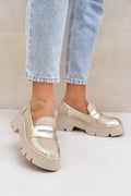 Women’s yellow natural leather platform moccasin loafers, chunky heel women’s platform loafers for spring–summer