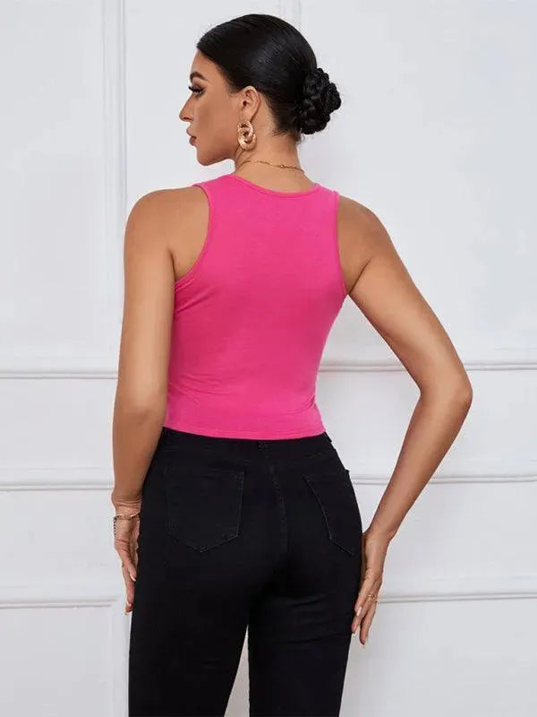 Y-Neckline Knit Tank Top - Women Tops - LeStyleParfait