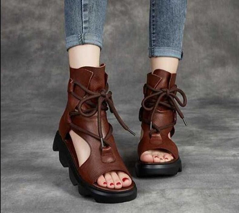 Zipper Leather Wedge Sandals - Wedge Shoes - LeStyleParfait